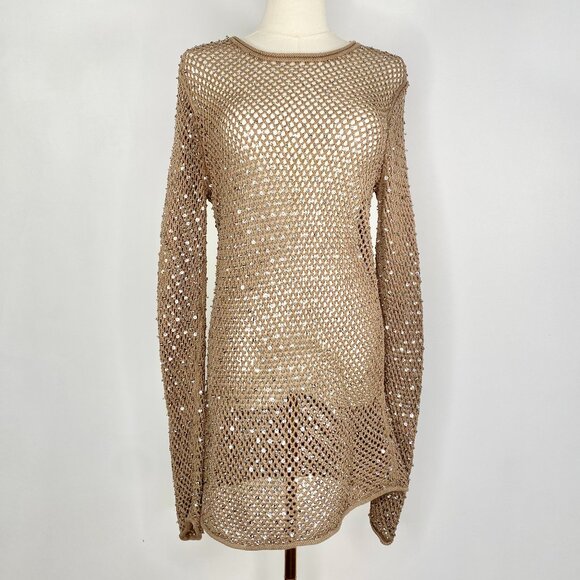 Michael Kors - Brown Crochet Large Knit Sweater Dress - Picture 1 of 6